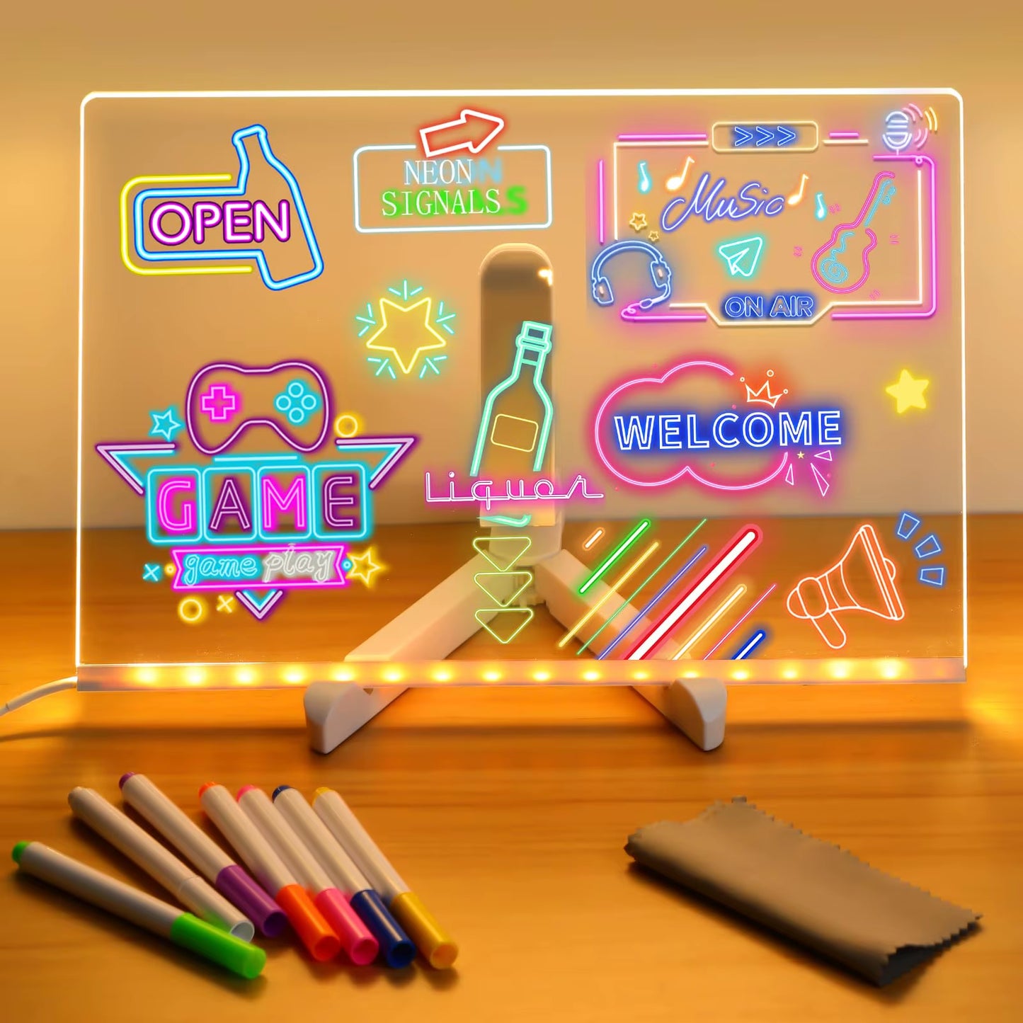 LED Note Board with Night Light Colorful 7 Pens DIY Acrylic Message Board Children‘S Drawing Board for Kids Birthday Gift